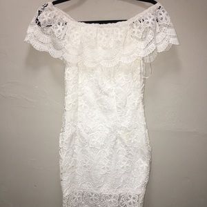 White laces off the shoulder dress